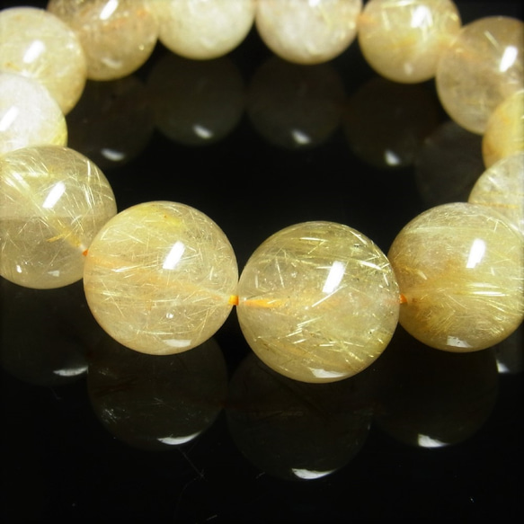 お試し価格 現品一点物 ゴールド ルチル ブレスレット １６－１７ｍｍ ９２ｇ Ｒ７０ 金針水晶 天然石 数珠 最強金運 8枚目の画像