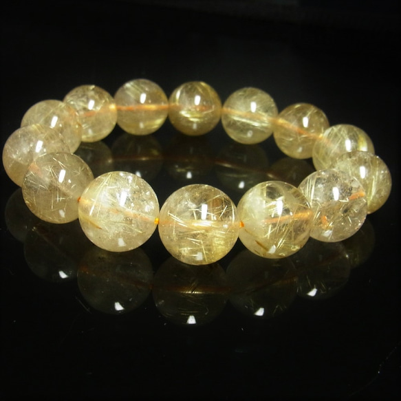 お試し価格 一点物 ゴールド タイチンルチル ブレスレット 金針水晶 天然石 数珠 １６－１７ミリ ＲＫ３７ シラー 虹 7枚目の画像