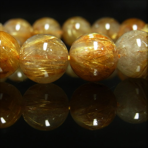 お勧め お試し価格 一点物 ゴールド タイチンルチル ブレスレット 金針水晶 天然石 数珠 １３－１４ミリ ＲＫ３８ 1枚目の画像