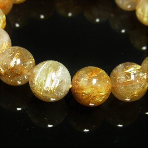 お勧め お試し価格 一点物 ゴールド タイチンルチル ブレスレット 金針水晶 天然石 数珠 １３－１４ミリ ＲＫ３８ 7枚目の画像
