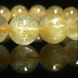 お勧め お試し価格 一点物 ゴールド タイチンルチル ブレスレット 虹入金針水晶 天然石 数珠 １４ミリ ＲＫ３９ 1枚目の画像