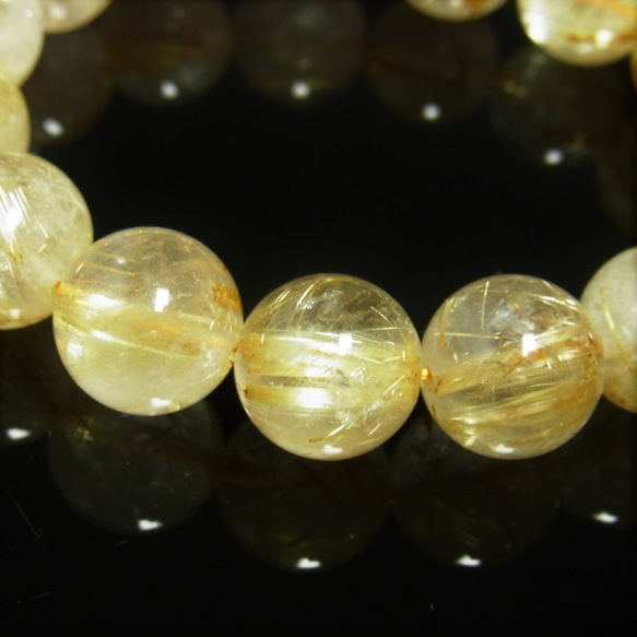 お勧め お試し価格 一点物 ゴールド タイチンルチル ブレスレット 虹入金針水晶 天然石 数珠 １４ミリ ＲＫ３９ 3枚目の画像