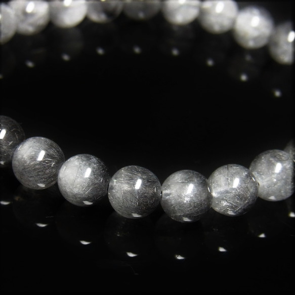 オススメ 現品一点物 ブラックプラチナルチル ブレスレット 白金水晶 数珠 ７－８ミリ １６ｇ Ｐｒ６７ シラー 3枚目の画像