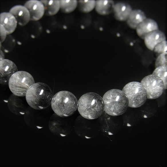 オススメ 現品一点物 ブラックプラチナルチル ブレスレット 白金水晶 数珠 ７－８ミリ １６ｇ Ｐｒ６７ シラー 5枚目の画像