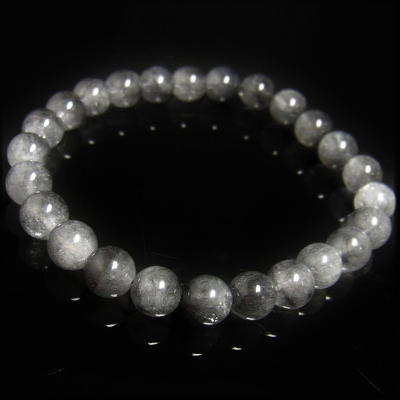 オススメ 現品一点物 ブラックプラチナルチル ブレスレット 白金水晶 数珠 ７－８ミリ １６ｇ Ｐｒ６７ シラー 6枚目の画像