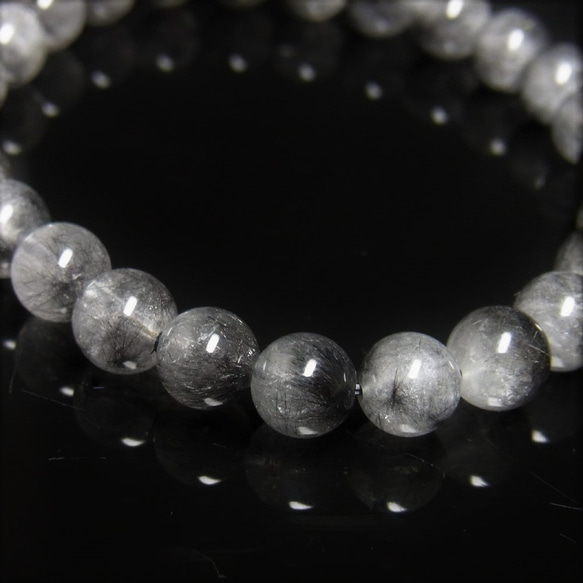 オススメ 現品一点物 ブラックプラチナルチル ブレスレット 白金水晶 数珠 ７－８ミリ １６ｇ Ｐｒ６７ シラー 9枚目の画像
