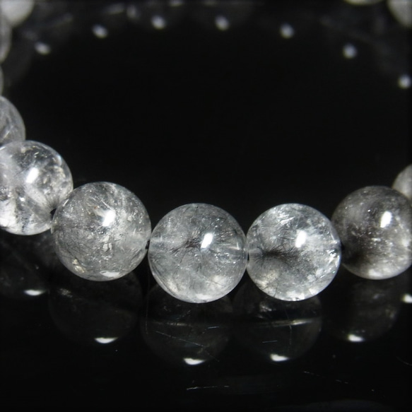 イチオシ 現品一点物 ブラックプラチナルチル ブレスレット 白金水晶 数珠 ９－１０ミリ ２７ｇ Ｐｒ６８ レインボー 8枚目の画像