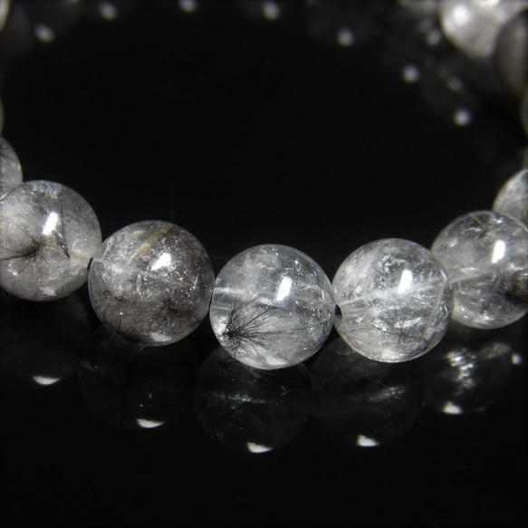 イチオシ 現品一点物 ブラックプラチナルチル ブレスレット 白金水晶 数珠 ９－１０ミリ ２７ｇ Ｐｒ６８ レインボー 9枚目の画像