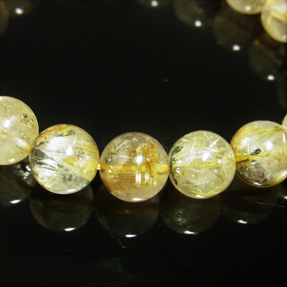 現品一点物 太陽放射ルチル ブレスレット １１ミリ ３８ｇ 金針水晶 天然石 数珠 ＯＴＨＲ４９ 最強金運 ヘマタイト 3枚目の画像