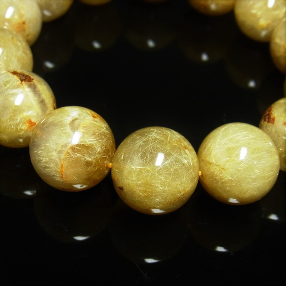 訳アリ 現品一点物 ゴールドルチル ブレスレット 金針水晶 数珠 １７ミリ ９９ｇ ＧＲ１４ 最強金運 パワーストーン 6枚目の画像