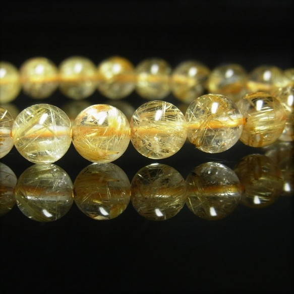オススメ 現品一点物 太陽放射 ゴールドルチル ブレスレット 金針水晶 数珠 ７ミリ １６ｇ ＰＴＨＲ５ ヘマタイト 1枚目の画像