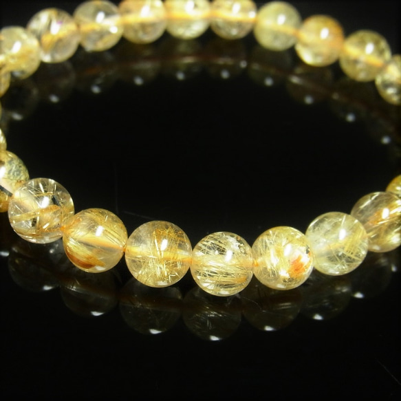 オススメ 現品一点物 太陽放射 ゴールドルチル ブレスレット 金針水晶 数珠 ７ミリ １６ｇ ＰＴＨＲ５ ヘマタイト 8枚目の画像