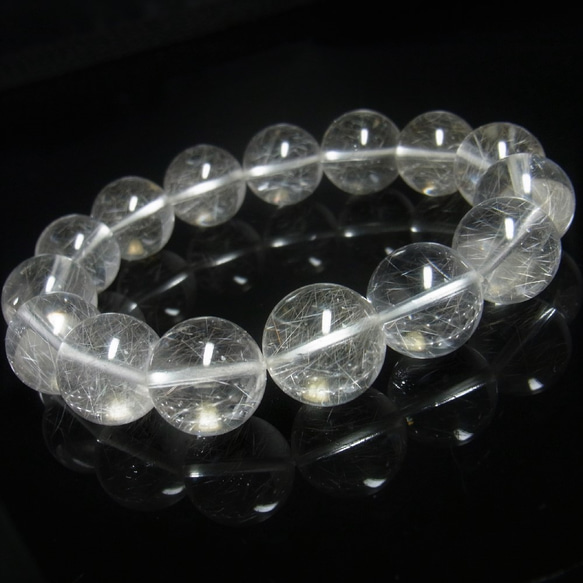 透明感抜群 お試し価格 一点物 シルバールチル ブレスレット 銀針水晶 天然石 数珠 １５－１６ミリ ＯＳｉｒ１９ 開運 9枚目の画像