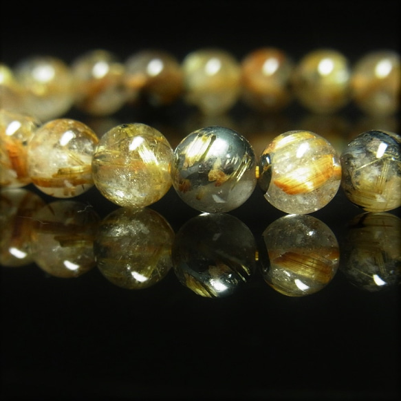 お試し価格 現品一点物 太陽放射ルチル ブレスレット ７ミリ １２ｇ ＯＴＨＲ５５ 金針水晶 天然石 数珠 最強金運 9枚目の画像
