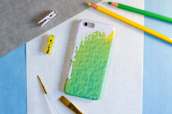淡緑色と黄色の水彩テクスチャ//オリジナルモバイルシェル -  iPhone、HTC、サムスン、ソニー、LGマットハードシェル 4枚目の画像