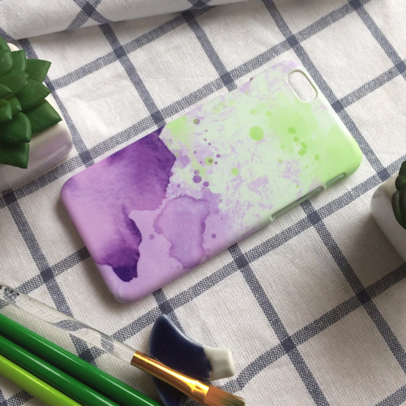 紫、緑、暖かいカラーインクジェット水彩//オリジナルモバイルシェル -  iPhone、HTC、サムスン、ソニー、OPPO、LG 2枚目の画像