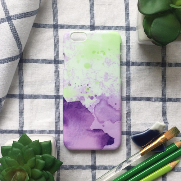 紫、緑、暖かいカラーインクジェット水彩//オリジナルモバイルシェル -  iPhone、HTC、サムスン、ソニー、OPPO、LG 3枚目の画像