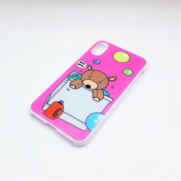 かわいい洗濯クマちゃんハードスマホケース(iPhone/その他)ピンク 2枚目の画像