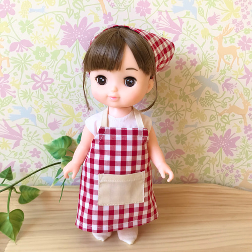 エプロンセット 赤いギンガムチェック＊ドール服 ソランちゃん ソラン