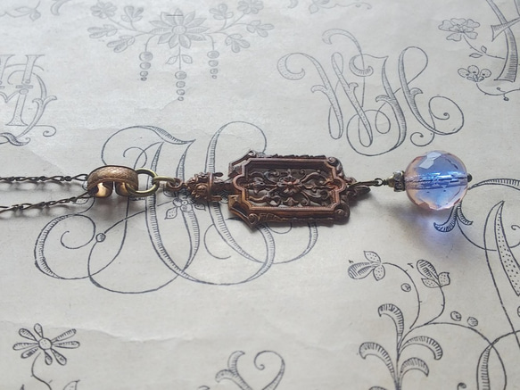 ＊Ｙ様オーダー品 France Floral Filigree / ロザリンSapphireBlue Beadネックレス 4枚目の画像