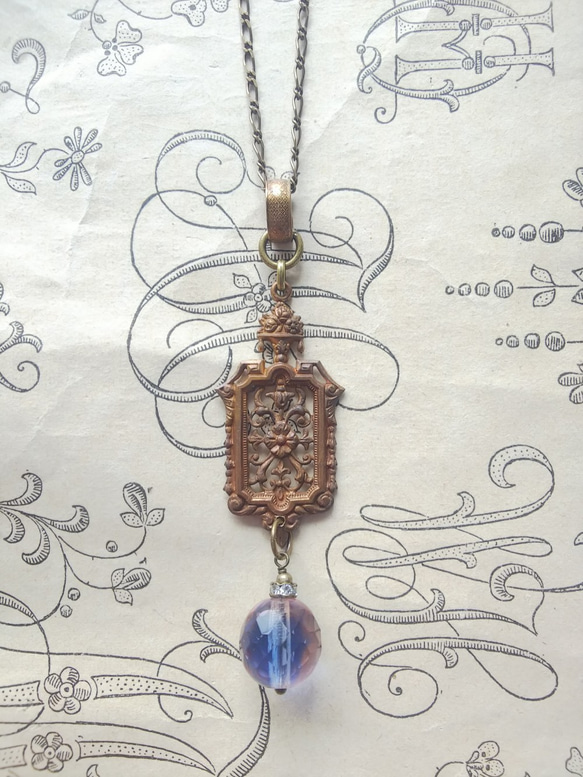 ＊Ｙ様オーダー品 France Floral Filigree / ロザリンSapphireBlue Beadネックレス 5枚目の画像