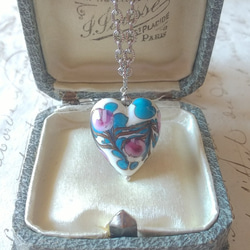 ヴィンテージ　Murano-Heart･Glass (Blue&Pink）Silverカラーネックレス　 1枚目の画像