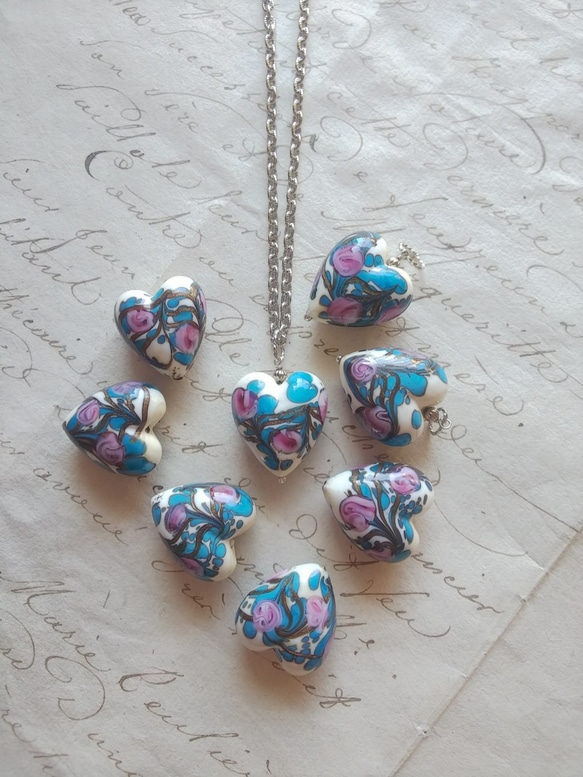 ヴィンテージ　Murano-Heart･Glass (Blue&Pink）Silverカラーネックレス　 4枚目の画像