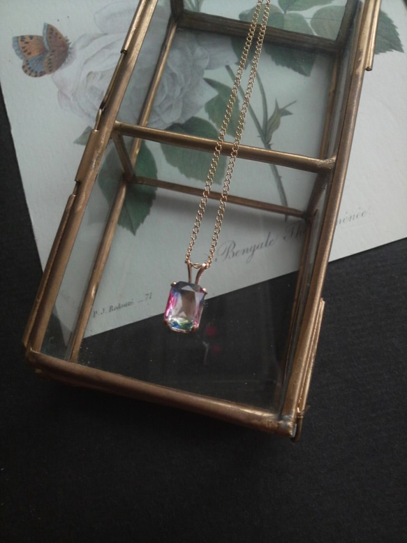 アンティーク アイリスガラス オクタゴン ペンダント アールデコ