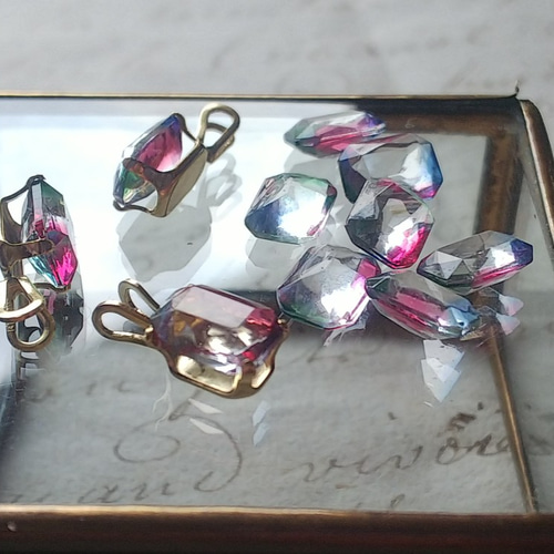 アンティーク アイリスガラス オクタゴン ペンダント アールデコ