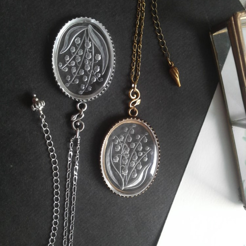 ヴィンテージ すずらんのインタリオ アンティークゴールドネックレス  