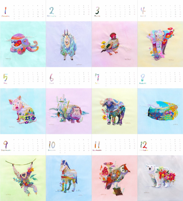 2017年刺繍イラストカレンダー 1枚目の画像