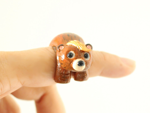 熊指環 - 啡色熊手工戒指 第2張的照片