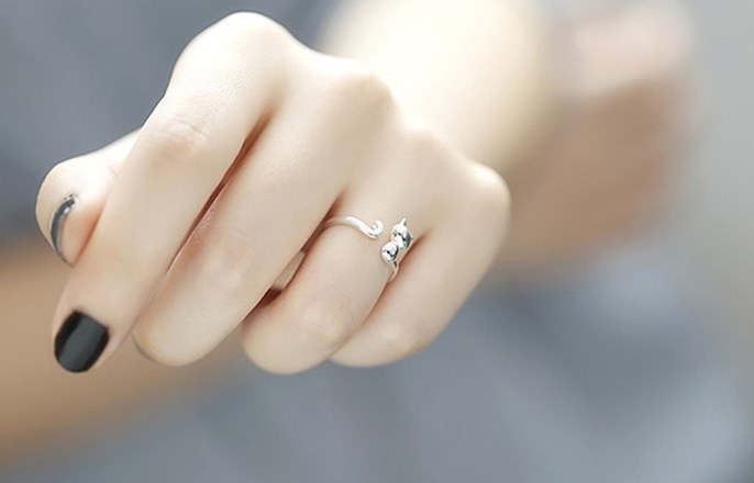 銀925・猫ちゃんオープン式リング・(薬指・小指用) 指輪・リング