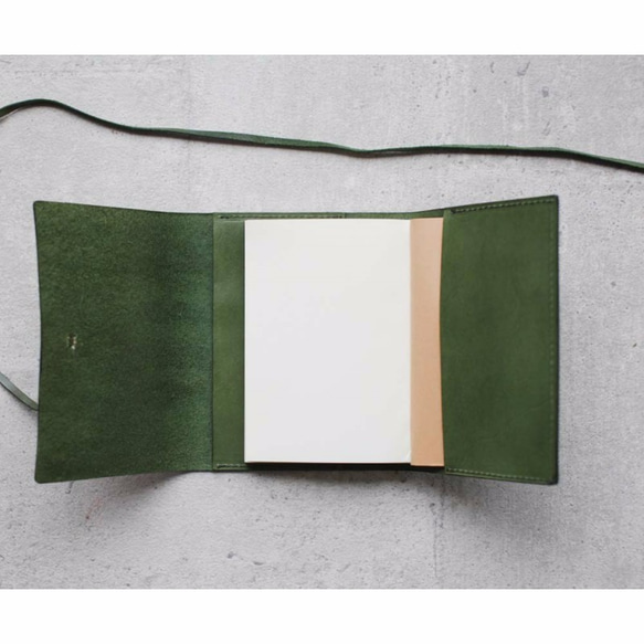 Green refillable leather notebook/ Book Cover A6 size 4枚目の画像
