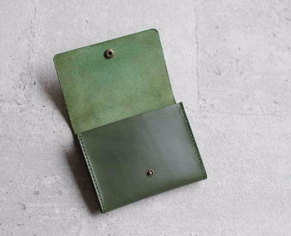 Green leather card holder/wallet 2枚目の画像