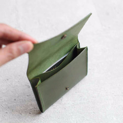 Green leather card holder/wallet 3枚目の画像