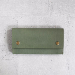 Green vegetable cow hide leather long wallet 2枚目の画像