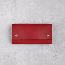 Red vegetable cow hide leather long wallet 2枚目の画像