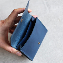 Navy blue leather card holder/wallet 4枚目の画像