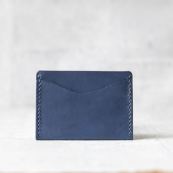 Navy leather card holder 1枚目の画像