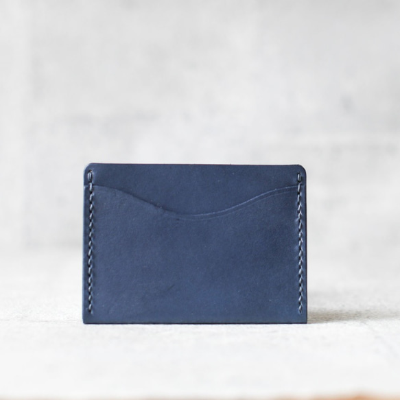 Navy leather card holder 1枚目の画像