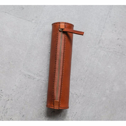 Brown handmade cylinder leather Pencil Case/Pen Pouch 4枚目の画像