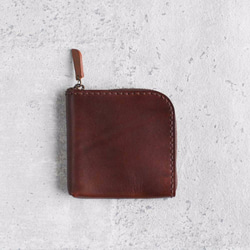 Dark brown vegetable cow hide leather coin zip wallet 1枚目の画像