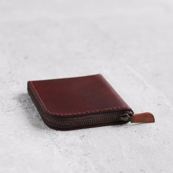 Dark brown vegetable cow hide leather coin zip wallet 3枚目の画像