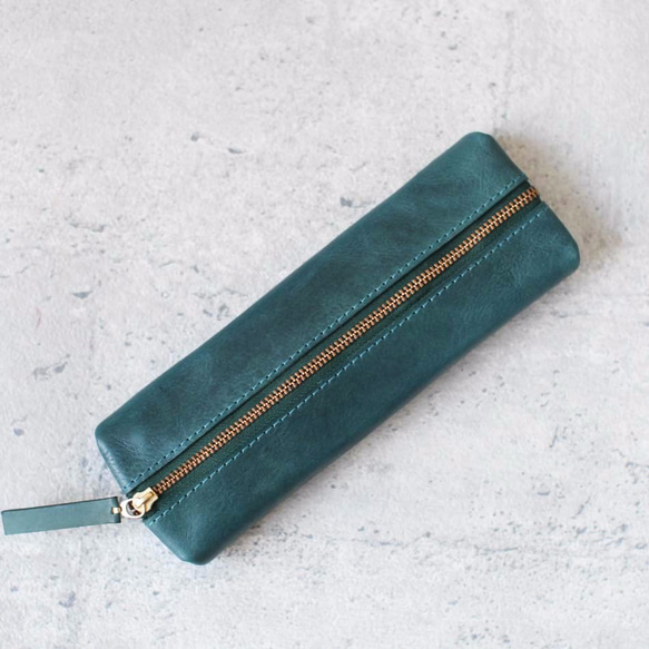 Lake green color classy Leather Pencil Case/Pen Pouch 2枚目の画像
