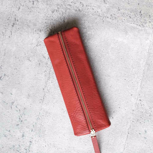 Red color classy Leather Pencil Case/Pen Pouch 2枚目の画像