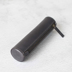 Dark grey handmade cylinder leather Pencil Case/Pen Pouch 1枚目の画像