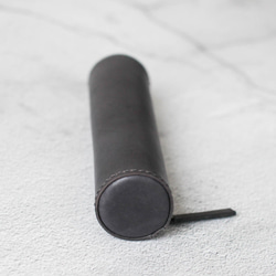 Dark grey handmade cylinder leather Pencil Case/Pen Pouch 3枚目の画像