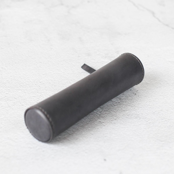 Dark grey handmade cylinder leather Pencil Case/Pen Pouch 5枚目の画像