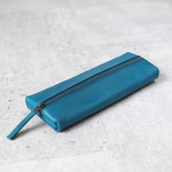 Turquoise color classy Leather Pencil Case/Pen Pouch 1枚目の画像